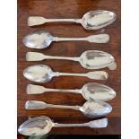 SEVEN SILVER TABLESPOONS, LONDON, 1823, WEIGHT APPROX 510g