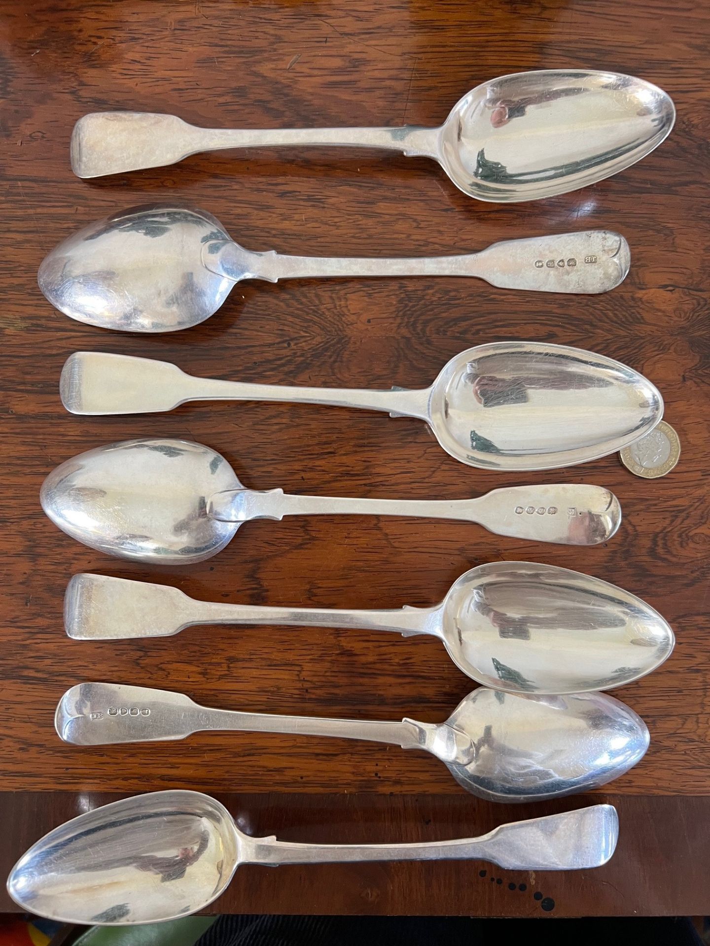 SEVEN SILVER TABLESPOONS, LONDON, 1823, WEIGHT APPROX 510g