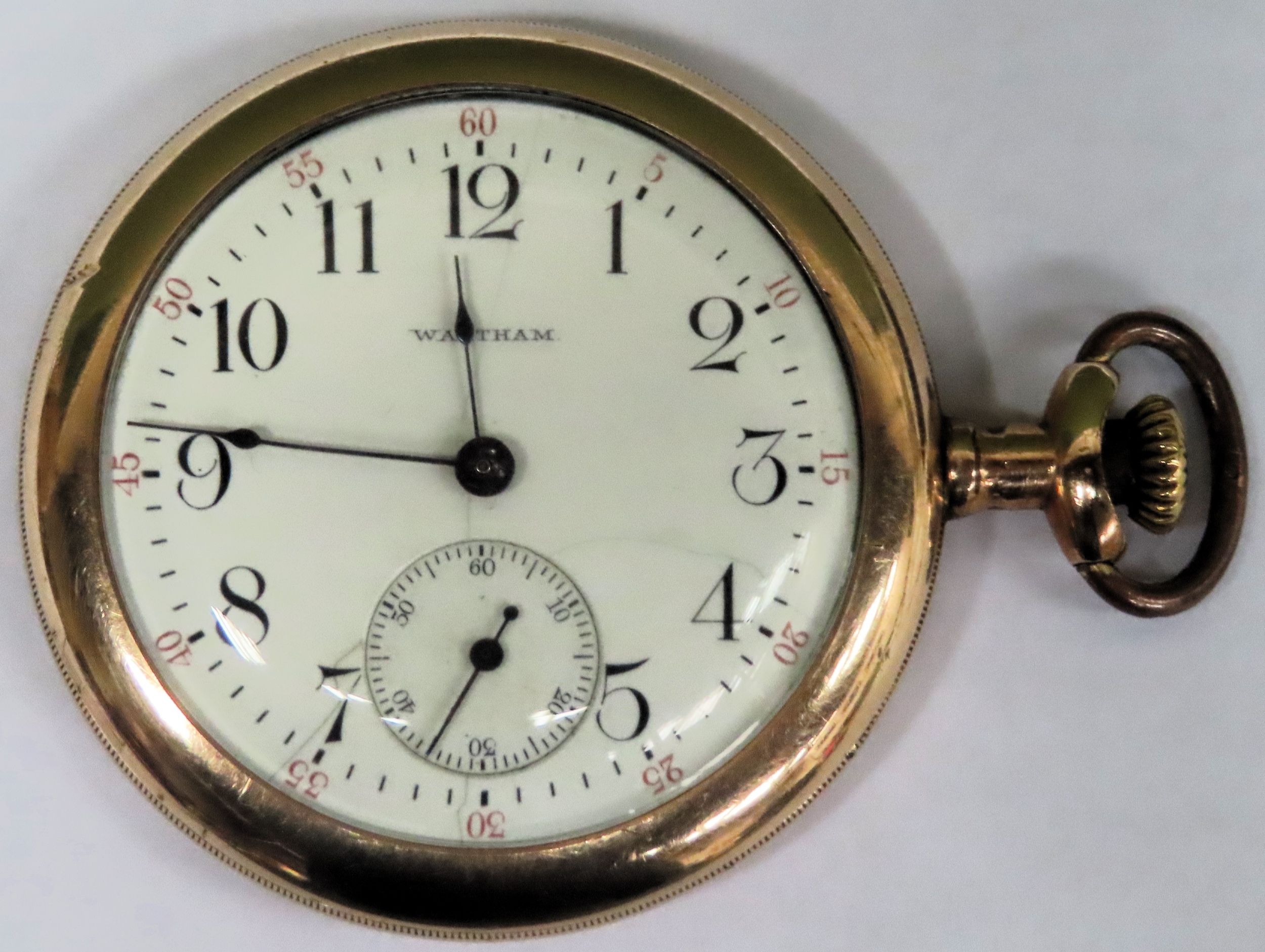 Waltham Gold plated Art Deco style pocket watch with enamelled dial Used condition, not tested for