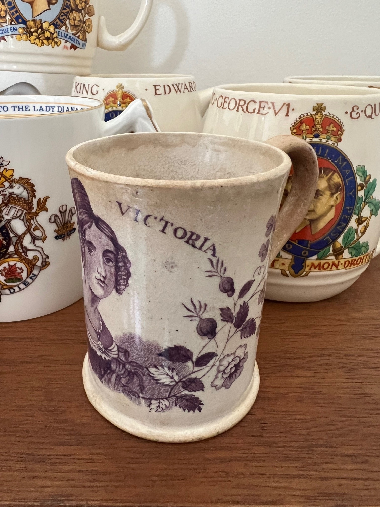 COLLECTION OF ROYAL MEMORABILIA, EDWARDIAN CREAM JUG AND EARLY VICTORIAN SMALL POTTERY TANKARD, - Image 4 of 5