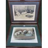 Two framed London illustrated News polychrome Cecil Aldin prints - Handle with care & For what we