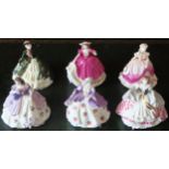 Set of six Coalport 'Fairest Flowers' small ceramic figures all appear reasonable used condition