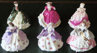 Set of six Coalport 'Fairest Flowers' small ceramic figures all appear reasonable used condition