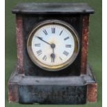 Vintage black slate mantle clock with enamelled circular dial. Approx. 21cm Used condition, not