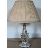 Contintal style relief floral decorated ceramic table lamp with shade. Approx. 51cms H used with