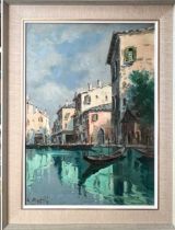 A MARTELLI, OIL ON CANVAS, 'BACK WATER IN VENICE', APPROX 69 x 49cm