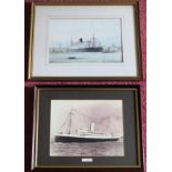 J A Drinkwater framed polychrome shipping print, plus another framed print of Orduna
