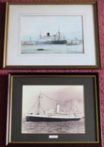 J A Drinkwater framed polychrome shipping print, plus another framed print of Orduna