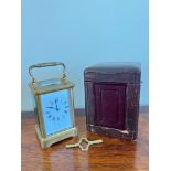 BRASS CARRIAGE CLOCK, BENSON OF LONDON, WITH COMPLETE LEATHER CARRIAGE CASE