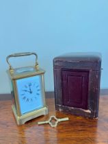 BRASS CARRIAGE CLOCK, BENSON OF LONDON, WITH COMPLETE LEATHER CARRIAGE CASE