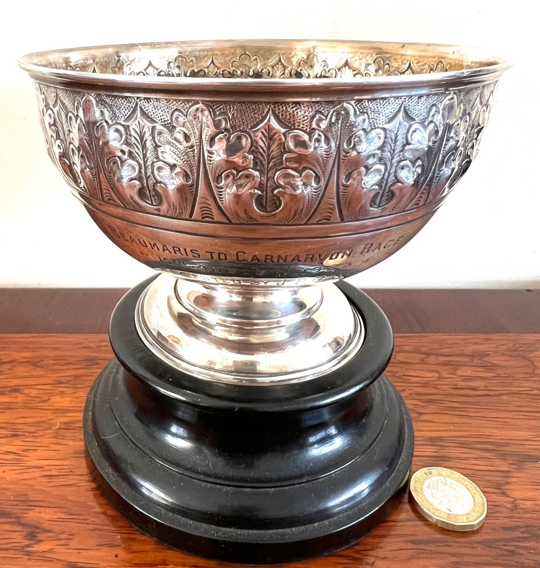 SILVER STEM BOWL INSCRIBED BEAUMARIS TO CARNARVON RACE, 1919, BIRMINGHAM, WEIGHT APPROX 190g, AND