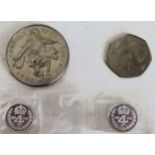 mixed lot of coinage including two Maundy money, crown, plus 50p All in used condition, unchecked