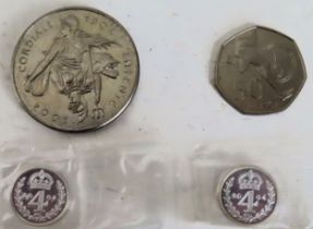 mixed lot of coinage including two Maundy money, crown, plus 50p All in used condition, unchecked