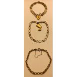 9ct GOLD BRACELET WITH UNMARKED PHARAOH CHARM, WEIGHT APPROX 12.85g, 9ct GOLD GATE CHARM BRACELET
