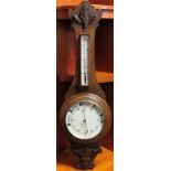Oak cased wall hanging barometer. Approx. 90cm H Reasonable used condition, not tested for working