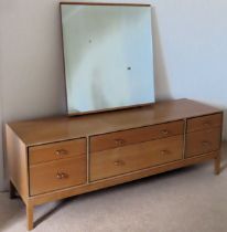 Stag 20th century light oak mirror backed dressing table. Approx. 106 x 149 x 45cms reasonable