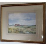 E. Howe - Framed watercolour depicting Royal Liverpool Golf, Hoylake. Approx. 25 x 35cms