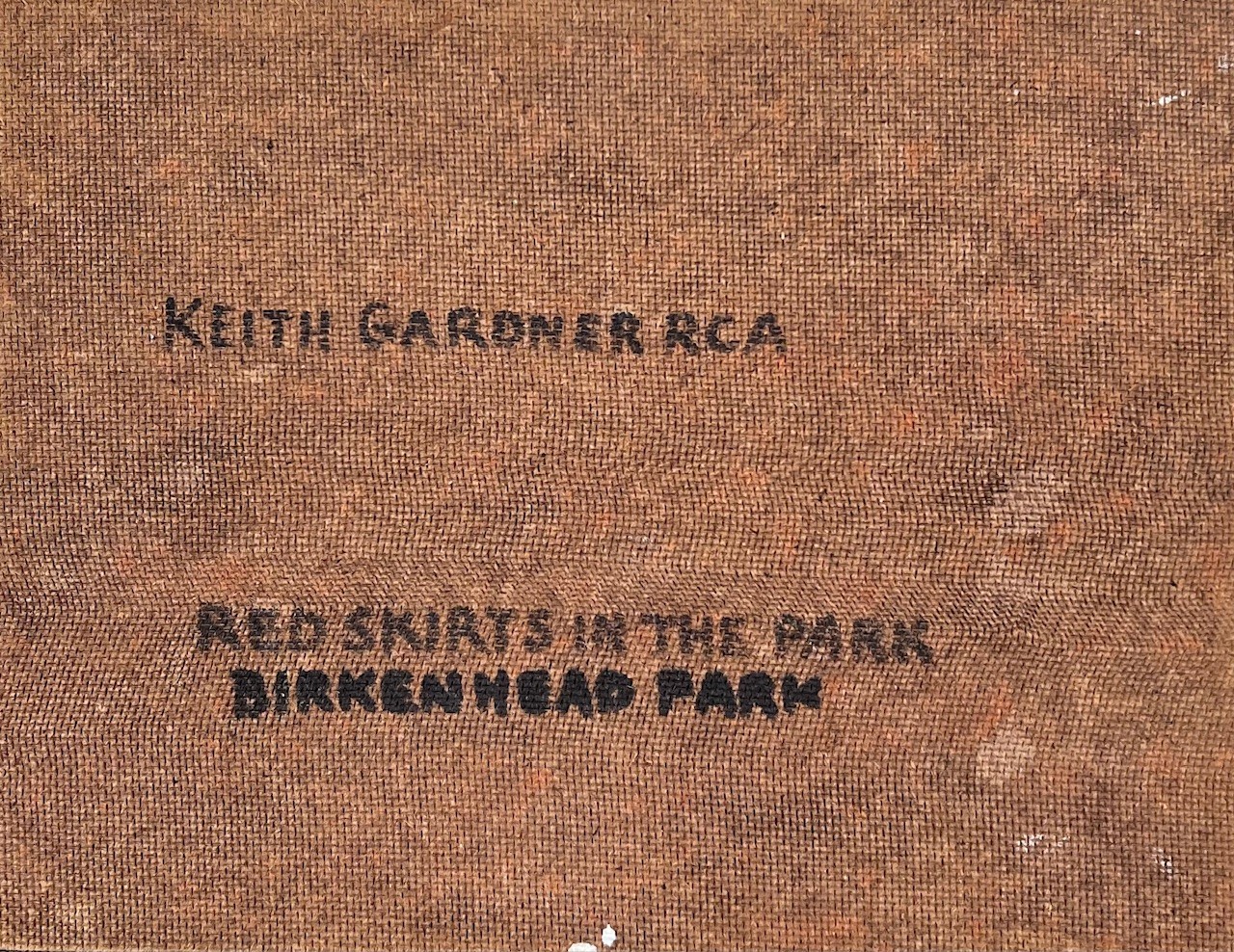 KEITH GARDNER RCA, OIL ON BOARD, RED SKIRTS IN THE PARK, APPROX 22 x 30cm - Image 2 of 2