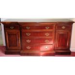 20th century inlaid mahogany breakfront sideboard. Approx. 82 x 162 x 46cms reasonable used