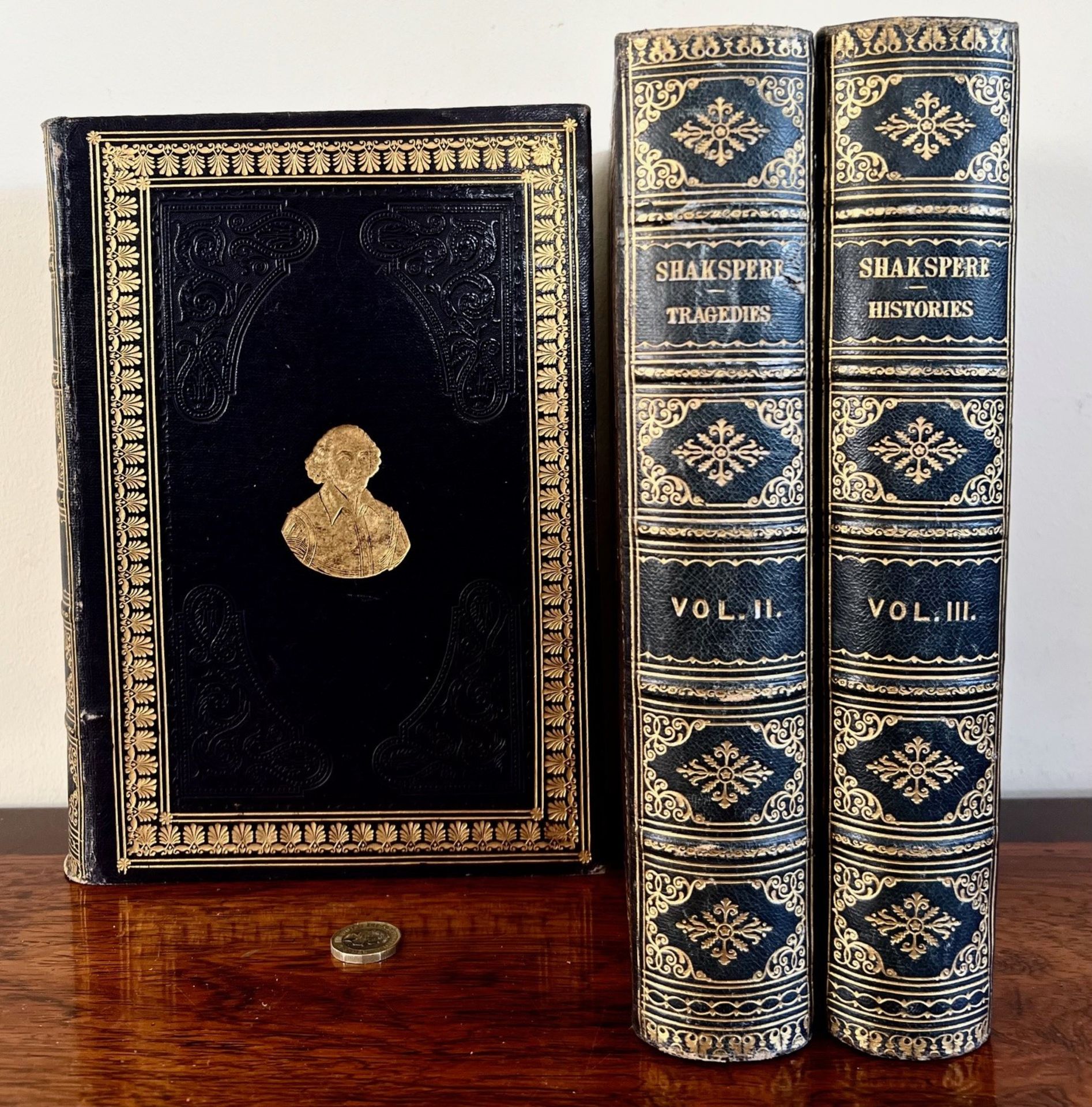 THREE VOLUMES 'SHAKESPEARE'S TRAGEDIES', GILDED FULL LEATHER BINDINGS