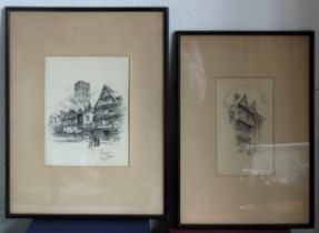 Two Herbert Railton monochrome prints - A bit of old Tewkesbury & Old Temple Street, Bristol.