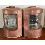 PAIR OF COPPER PORT AND STARBOARD SHIP'S LIGHTS, COPPER AND FITTED FOR ELECTRIC, APPROX 22.5cm HIGH