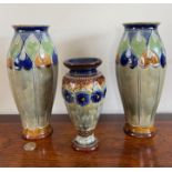 PAIR OF ROYAL DOULTON VASES STAMPED DOULTON ENGLAND, APPROX 25cm HIGH, AND ALSO DOULTON LAMBETH