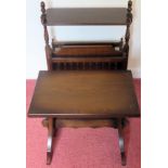 Small oak side table, plus wooden magazine rack both reasonable used condition with minor scuffs and