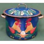 Decorative hand painted enamelled two handled bread bin. Approx. 39 x 32cms D reasonable used