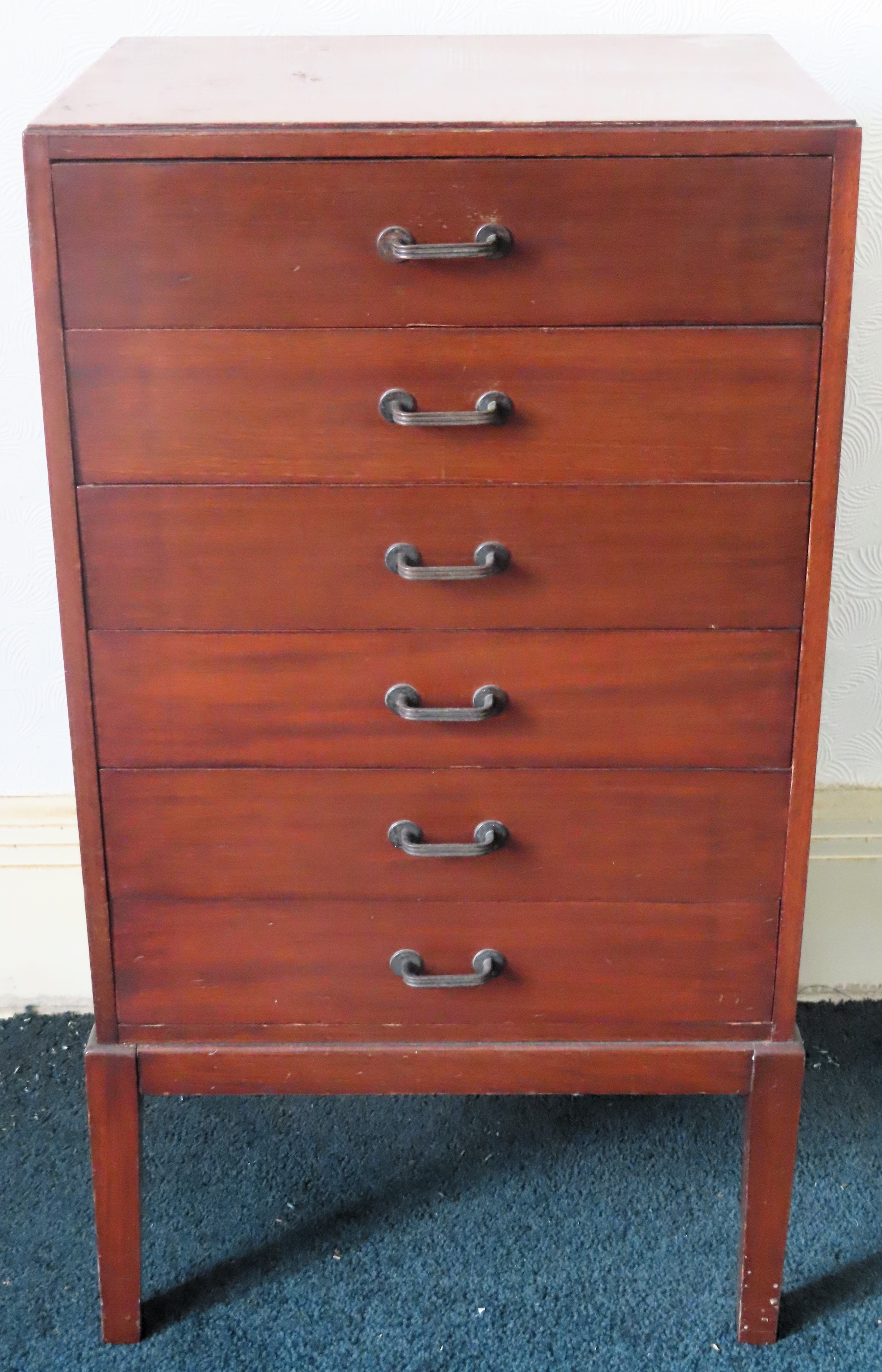 20th century mahogany music cabinet with drop front drawers. Approx. 86.5cm H x 46.5cm W x 39.5cm