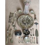 Quantity of silver plated ware, flatware, small WMF dish, two bowls stamped 'SILVER', etc all used