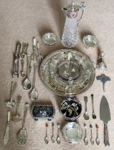 Quantity of silver plated ware, flatware, small WMF dish, two bowls stamped 'SILVER', etc all used