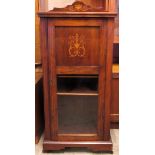 19th century inlaid single door cabinet. Approx. 119cm H x 55cm W x 36cm D Used condition, scuffs