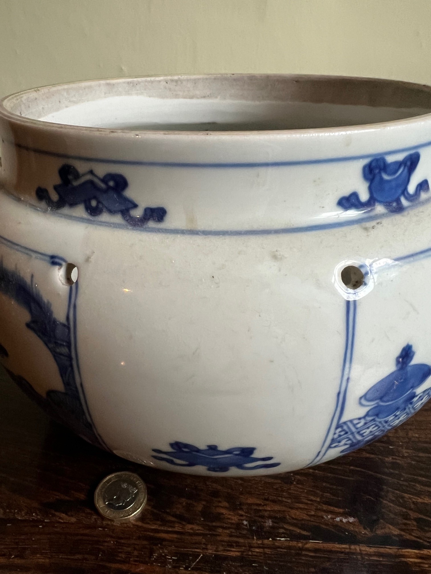 EARLY 20th CENTURY JAPANESE HANGING PLANTER, BLUE AND WHITE, DIAMETER APPROX 16cm - Image 2 of 3