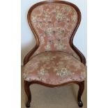 Victorian style mahogany framed upholstered button back nursing chair. Approx. 56cms H reasonable