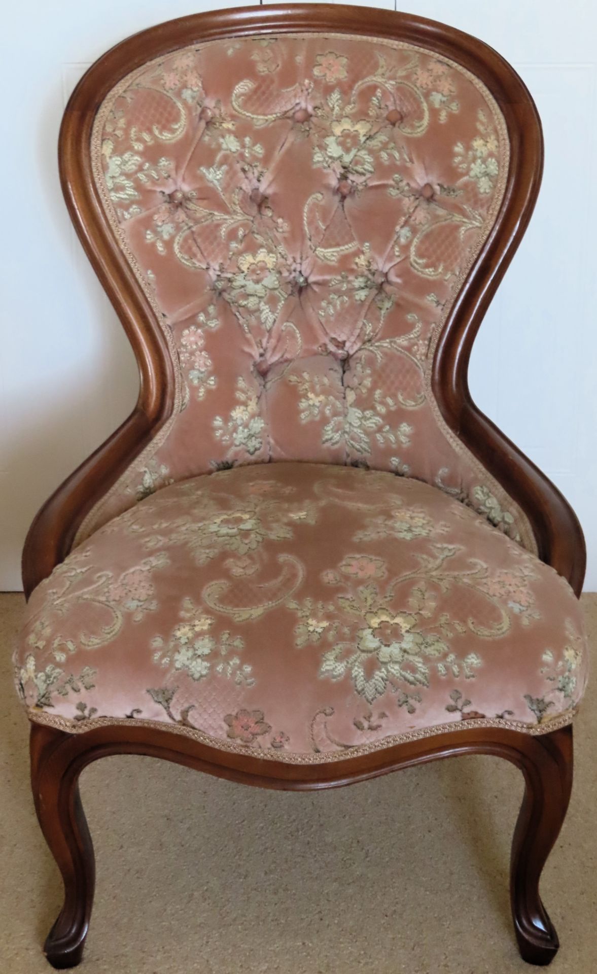 Victorian style mahogany framed upholstered button back nursing chair. Approx. 56cms H reasonable