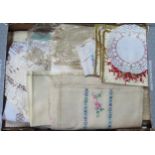 Box containing large quantity of various linens etc Used condition, unchecked