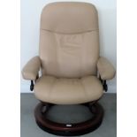 Ekorness 20th century upholstered reclining swivel armchair. Approx. 106cms H reasonable used