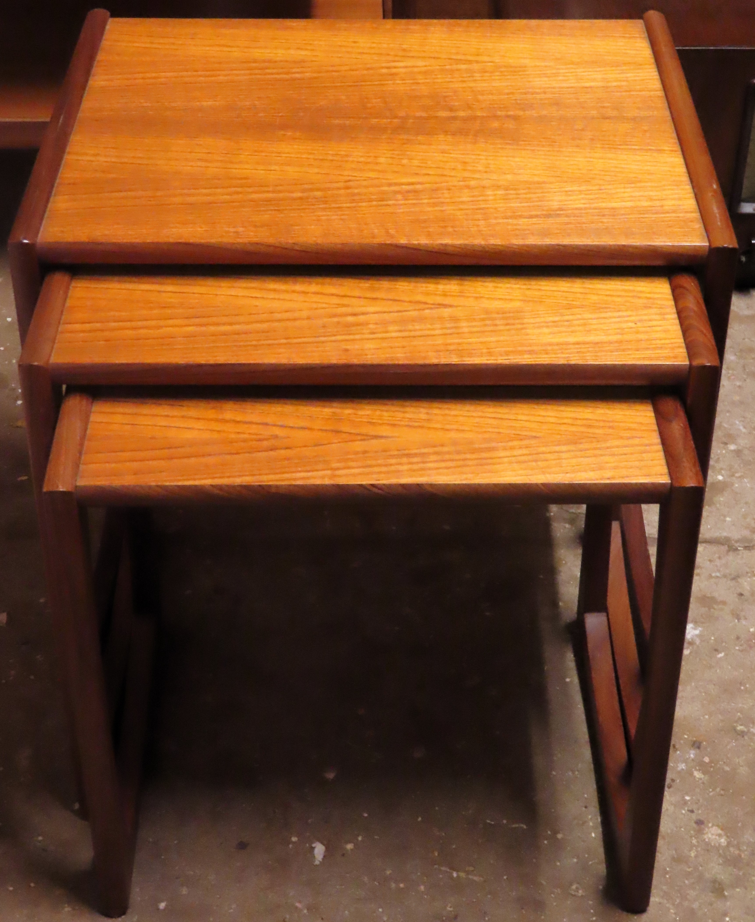 G Plan mid 20th century teak nest of three tables. Approx. 49cm H x 54cm W x 43cm D Reasonable