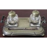 Early 20th century silver plated double inkwell, plus two propelling pencils Reasonable used