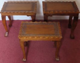 Three small 20th century carved mahogany pie crust edged tables on ball and claw supports reasonable