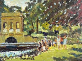 KEITH GARDNER RCA, OIL ON BOARD, 'FISHING BY THE BOATHOUSE', APPROX 15 x 20cm