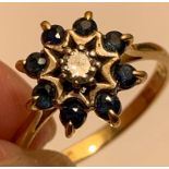 18ct GOLD RING SET WITH ONE APPROX 0.25ct DIAMOND AND EIGHT APPROX 0.7ct SAPPHIRES, TOTAL WEIGHT