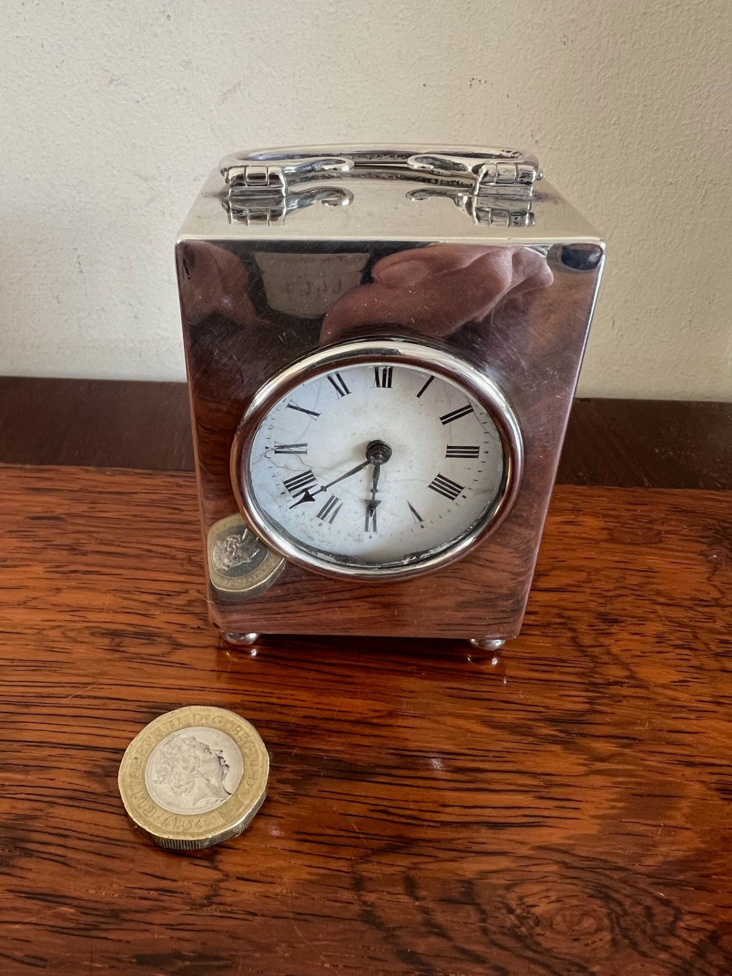 SILVER CASED CLOCK, FRENCH MOVEMENT, LONDON 1914, APPROX 7.5 x 5.5 x 4.25cm NOT WORKING, REPAIR TO - Image 2 of 6