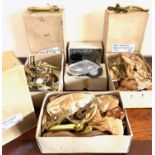 APPROX THIRTY-FIVE OLD SHOP STOCK BRASS CASEMENT FASTENERS AND HOUSE NUMBERS