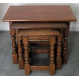 20th century oak nest of three tables. Approx. 45 x 61 x 33cms reasonable used condition with scuffs