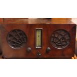 Early 20th century walnut veneered McMichel twin Supervox radio Used condition, not tested for