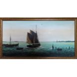 Kevin Platt - Gilt framed oil on canvas - Leaving Port. Approx. 65 x 90cms reasonable used condition