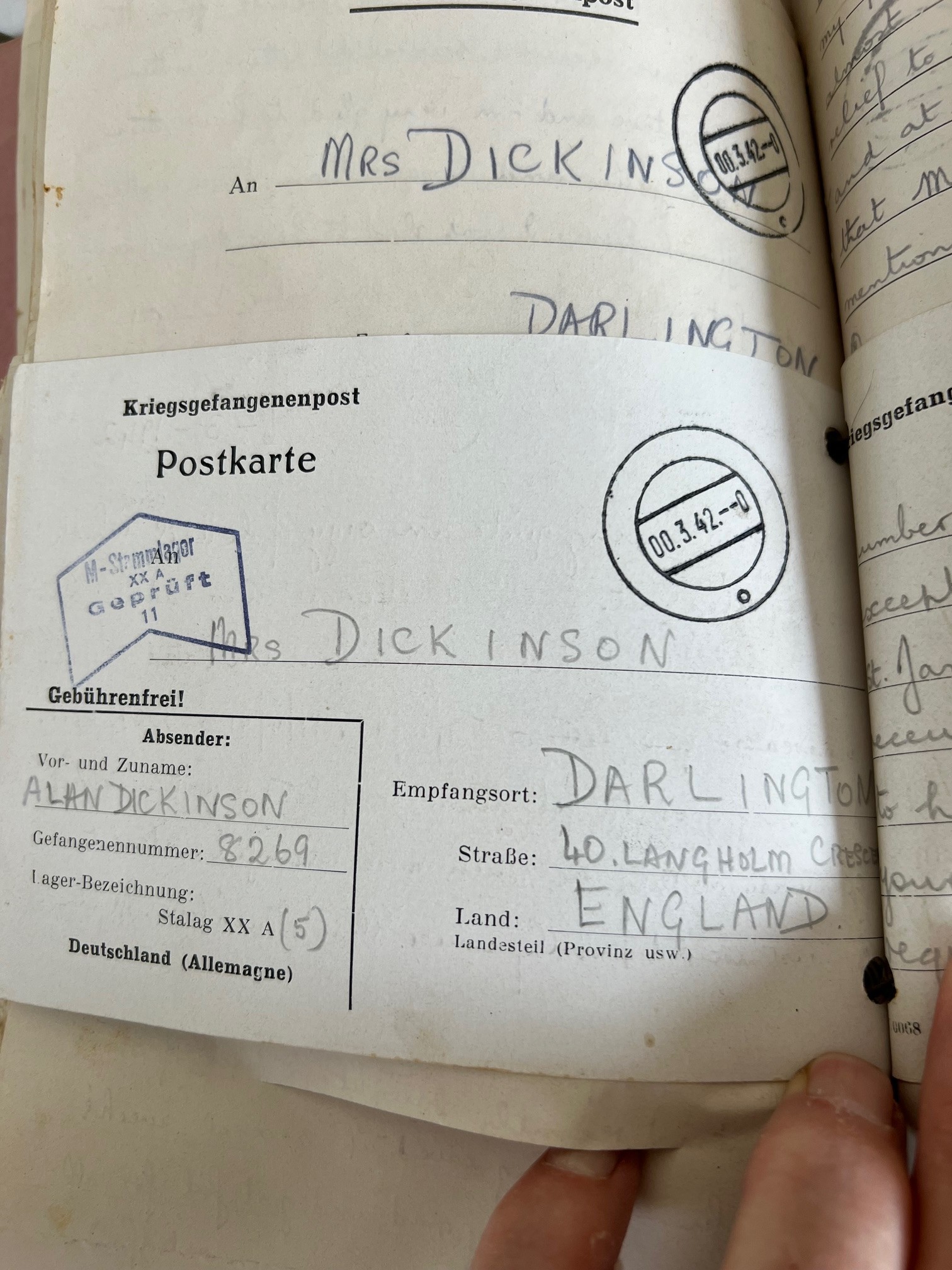 PORTFOLIO LETTERS DATED CIRCA 1942 BY PRISONER OF WAR ALAN DICKENSON, ALSO TWO FURTHER NOTEBOOKS - Image 2 of 5