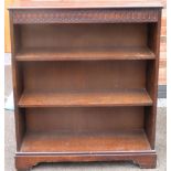 Priory style oak open bookshelves. Approx. 98cm H x 84cm W x 30cm D Reasonable used condition,